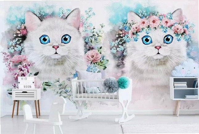 beibehang Custom watercolor hand-painted adorable cat dog pet animal kids room backdrop 3d papel de parede wallpaper