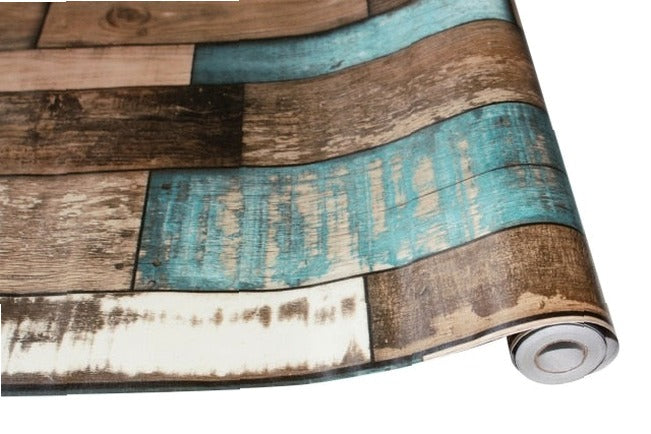 3D Self-Adhesive Vintage Wood Wallpaper Roll 0.45*6m Contact Paper for Living Room Kitchen Bathroom Wall Decor Mural