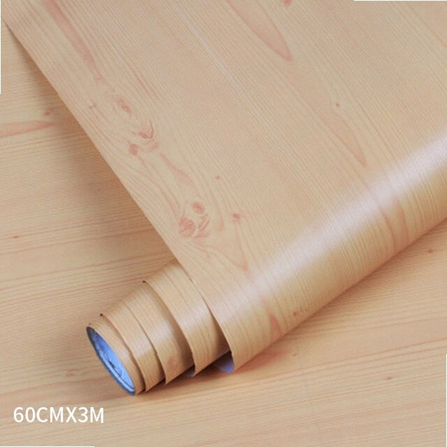 Wood grain PVC wallpaper film for furniture, closet doors, kitchen cabinets - adhesive wall sticker for home office decor renovation