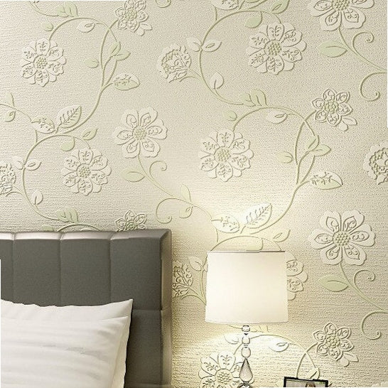 3D Non-woven Wallpaper 10 Meter Roll - Three-dimensional Romantic Pastoral Design for Bedroom Living Room TV Background Wall Decor