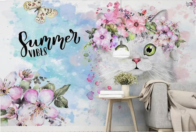 beibehang Custom watercolor hand-painted adorable cat dog pet animal kids room backdrop 3d papel de parede wallpaper
