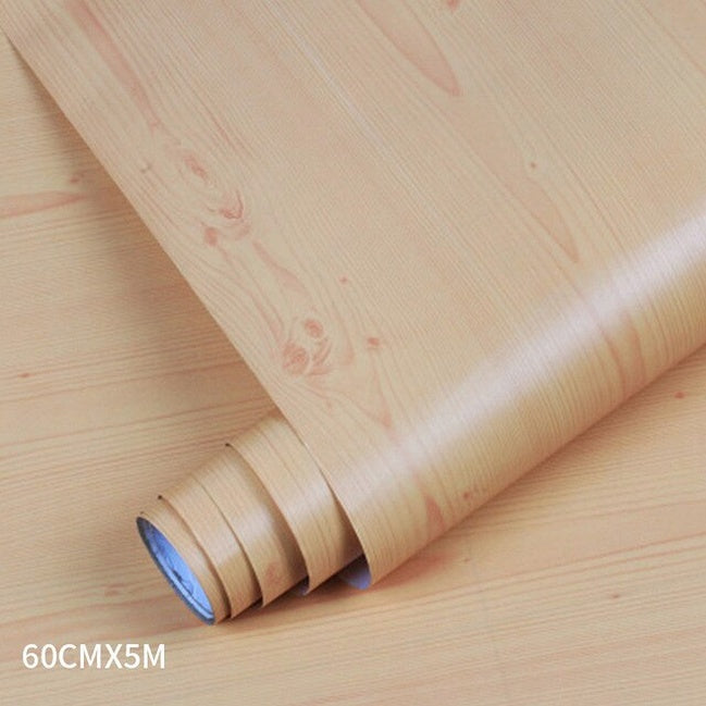 Wood grain PVC wallpaper film for furniture, closet doors, kitchen cabinets - adhesive wall sticker for home office decor renovation