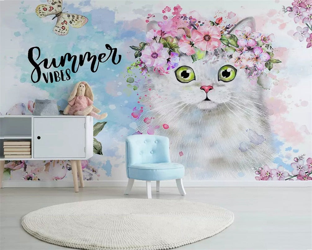 beibehang Custom watercolor hand-painted adorable cat dog pet animal kids room backdrop 3d papel de parede wallpaper