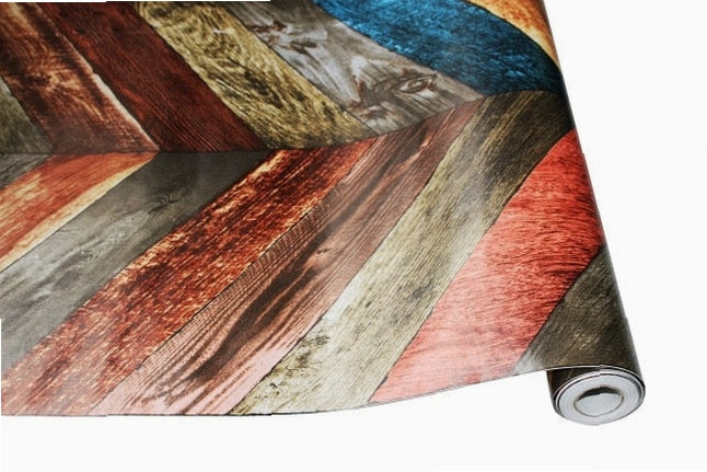 3D Self-Adhesive Vintage Wood Wallpaper Roll 0.45*6m Contact Paper for Living Room Kitchen Bathroom Wall Decor Mural