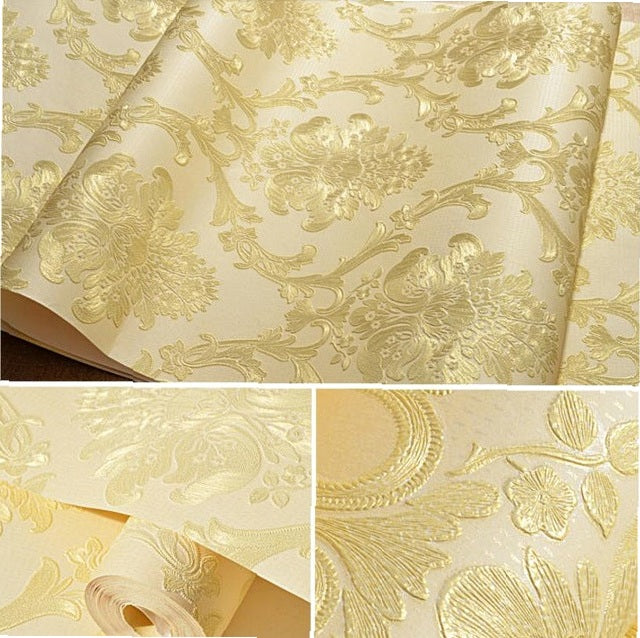 beibehang 53X300cm Damascus embossed European self-adhesive 3D wallpaper for bedroom living room wall decoration