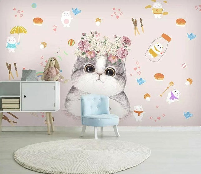 beibehang Custom watercolor hand-painted adorable cat dog pet animal kids room backdrop 3d papel de parede wallpaper