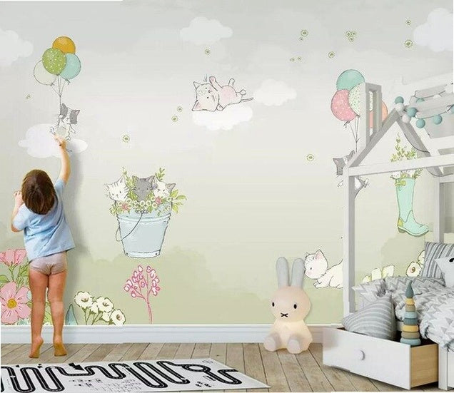 beibehang Custom watercolor hand-painted adorable cat dog pet animal kids room backdrop 3d papel de parede wallpaper