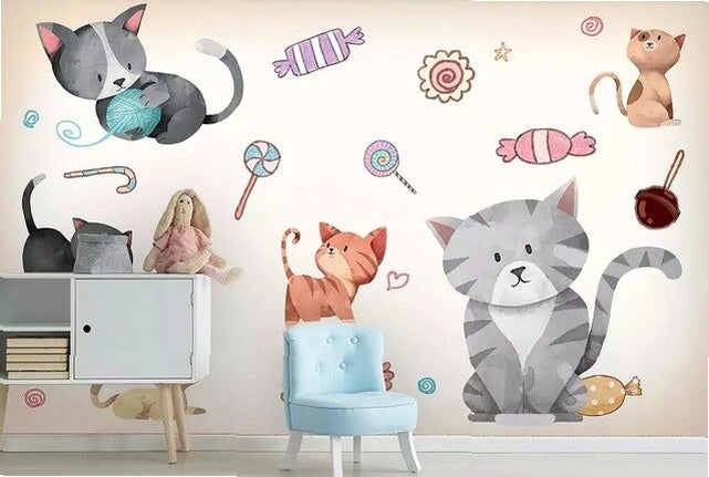 beibehang Custom watercolor hand-painted adorable cat dog pet animal kids room backdrop 3d papel de parede wallpaper