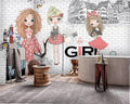 Custom Beibehang Large 3d Wallpaper Hand drawn urban fashion girl White brick city background wall photo 3d wallpaper