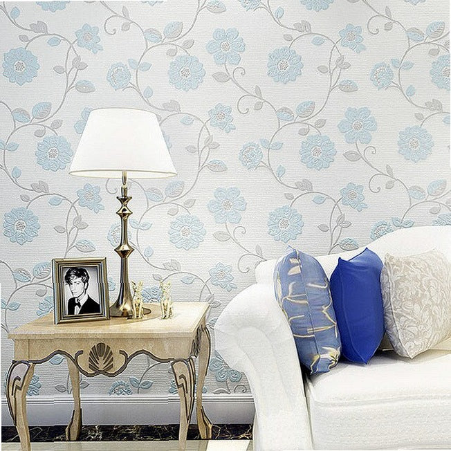 3D Non-woven Wallpaper 10 Meter Roll - Three-dimensional Romantic Pastoral Design for Bedroom Living Room TV Background Wall Decor
