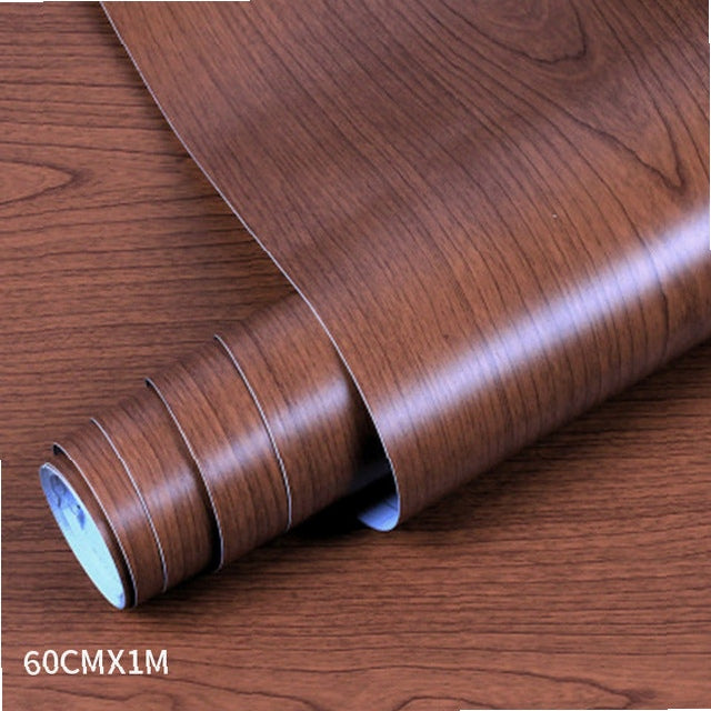 Wood grain PVC wallpaper film for furniture, closet doors, kitchen cabinets - adhesive wall sticker for home office decor renovation
