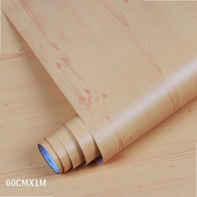 Wood grain PVC wallpaper film for furniture, closet doors, kitchen cabinets - adhesive wall sticker for home office decor renovation