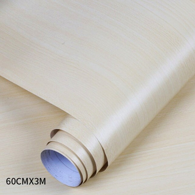 Wood grain PVC wallpaper film for furniture, closet doors, kitchen cabinets - adhesive wall sticker for home office decor renovation