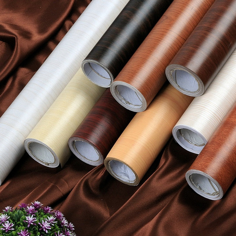Wood grain PVC wallpaper film for furniture, closet doors, kitchen cabinets - adhesive wall sticker for home office decor renovation