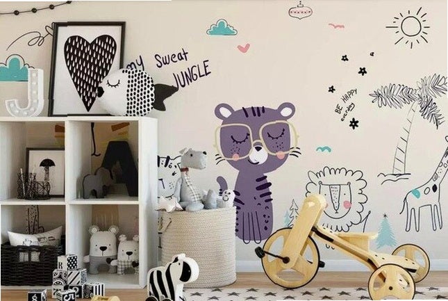 beibehang Custom watercolor hand-painted adorable cat dog pet animal kids room backdrop 3d papel de parede wallpaper