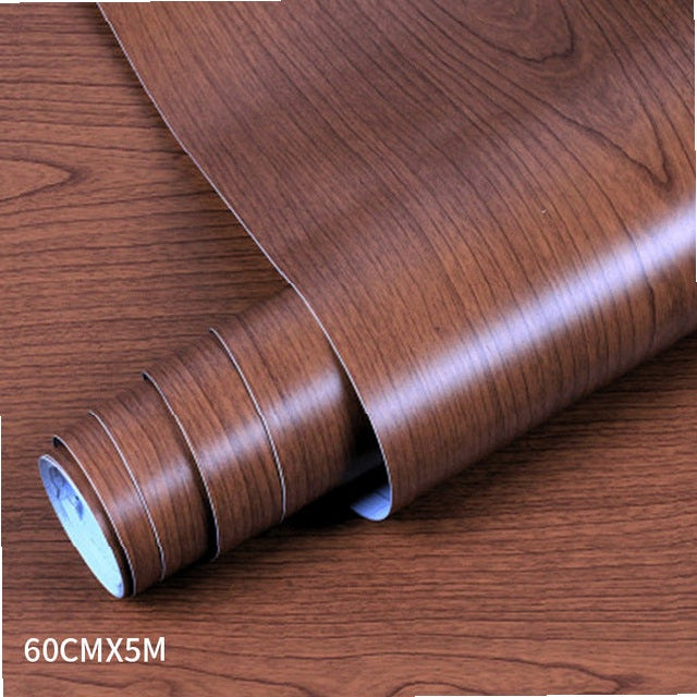 Wood grain PVC wallpaper film for furniture, closet doors, kitchen cabinets - adhesive wall sticker for home office decor renovation