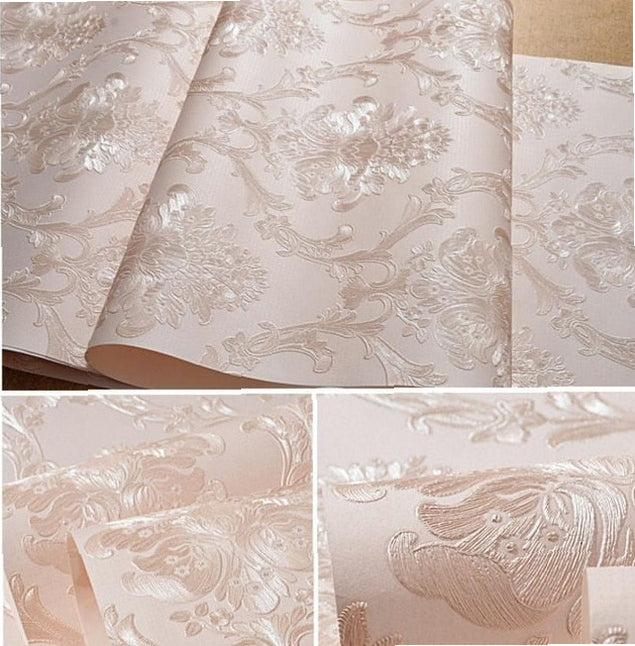 beibehang 53X300cm Damascus embossed European self-adhesive 3D wallpaper for bedroom living room wall decoration